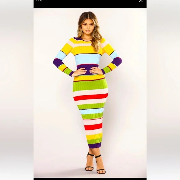Fashion Nova | Dresses | Fashion Nova Stripe Colorful Midi Sweater Dress |  Poshmark